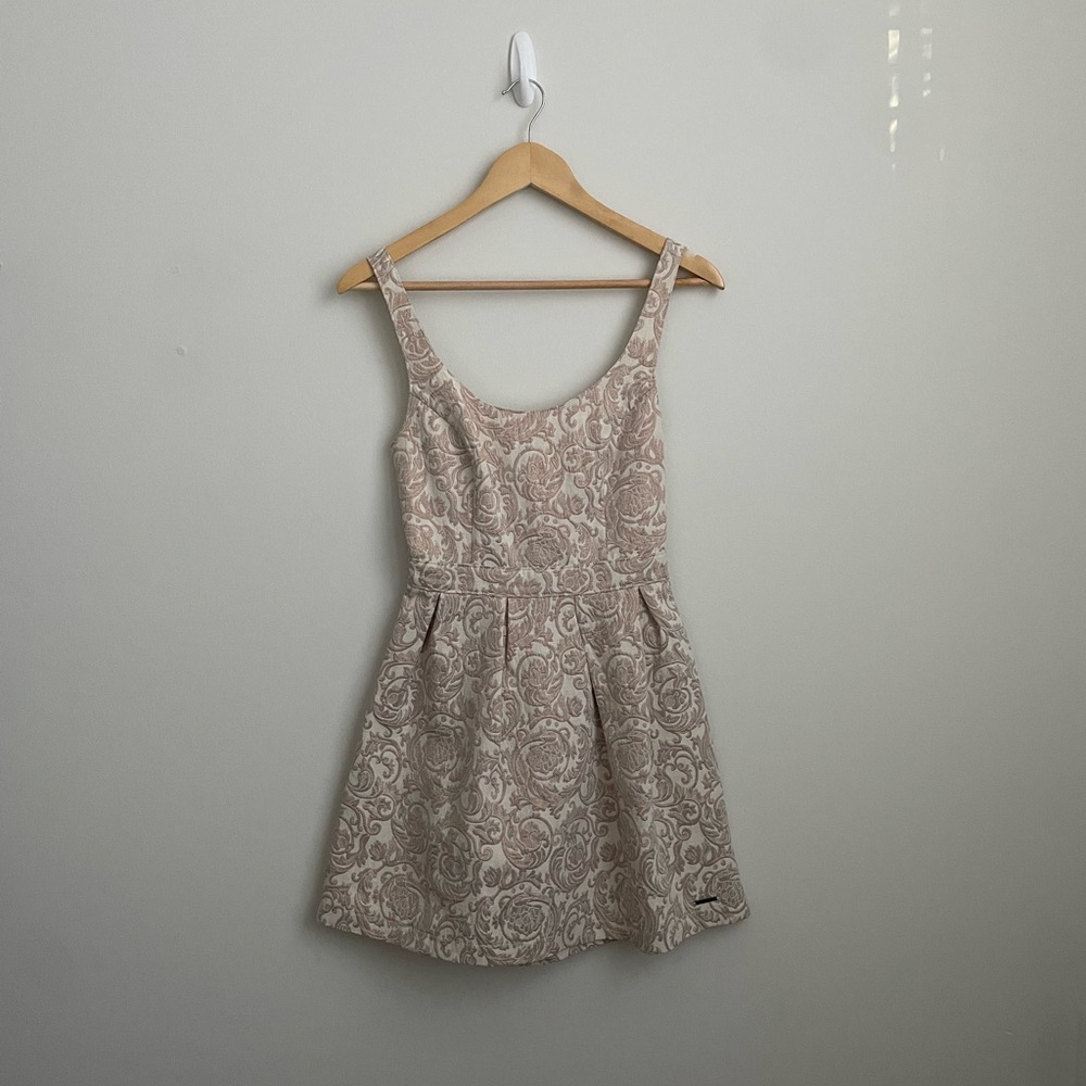 Abercrombie & Fitch Cream and Pink Floral Mini Dress with Metallic Stitching
